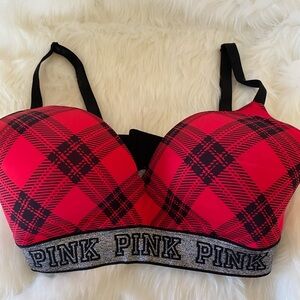 PINK Victoria's Secret Black and Red Plaid Bra